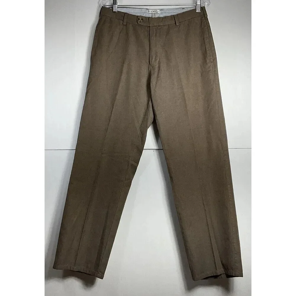 PETER MILLAR Brown Flat Front Dress Pants Chinos Khakis Size 32 Cotton
